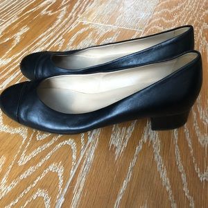 Chanel Block Shoes With Pearly 1” Heel